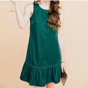 J. Crew Velvet Ruffle Hem Sleeveless Mini Dress in Emerald Green